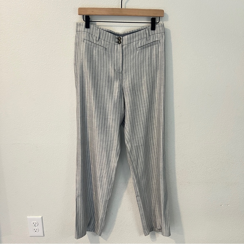 J. Jill Linen Stretch Gray Pinstriped Straight Leg‎ Pants Size 8 Lightweight